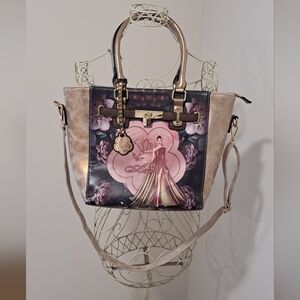 Brangio Italy Queen Arosa Tote Bag Purse Rose Gold Elegant Glam Vegan Leather.